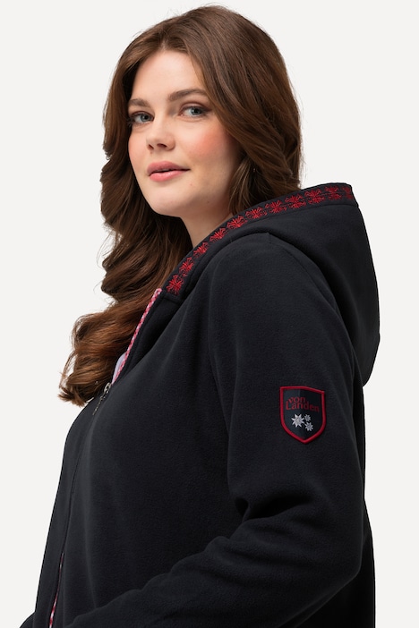 Trachten-Fleecejacke, Kapuze, Zierstickerei, Langarm
