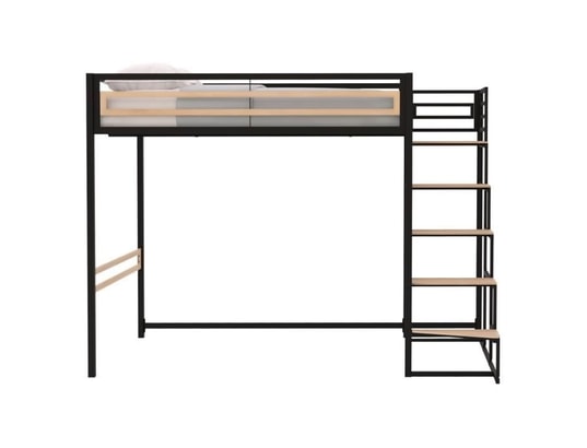 TBS - Lit mezzanine - 140x190 cm - métal - noir - sommier inclus ...