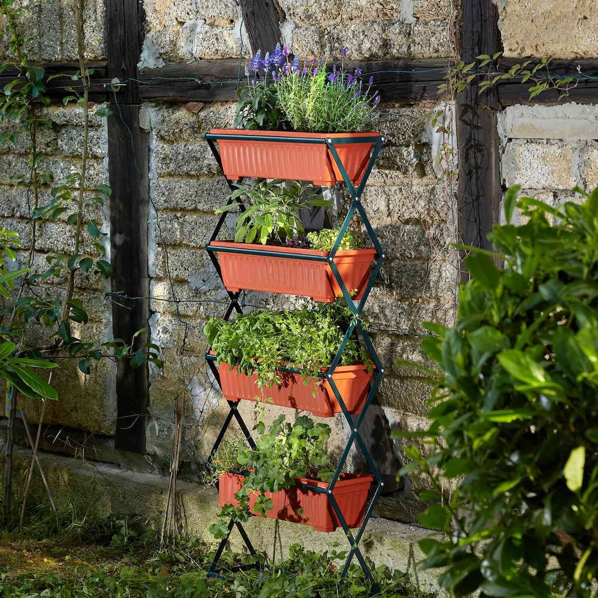 Vertikal blomsterkasse med 4 kasser 52x21x127cm - brun
