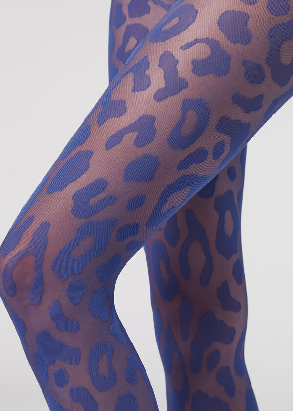 Meia-calça transparente de 30 denier com estampa animal grande