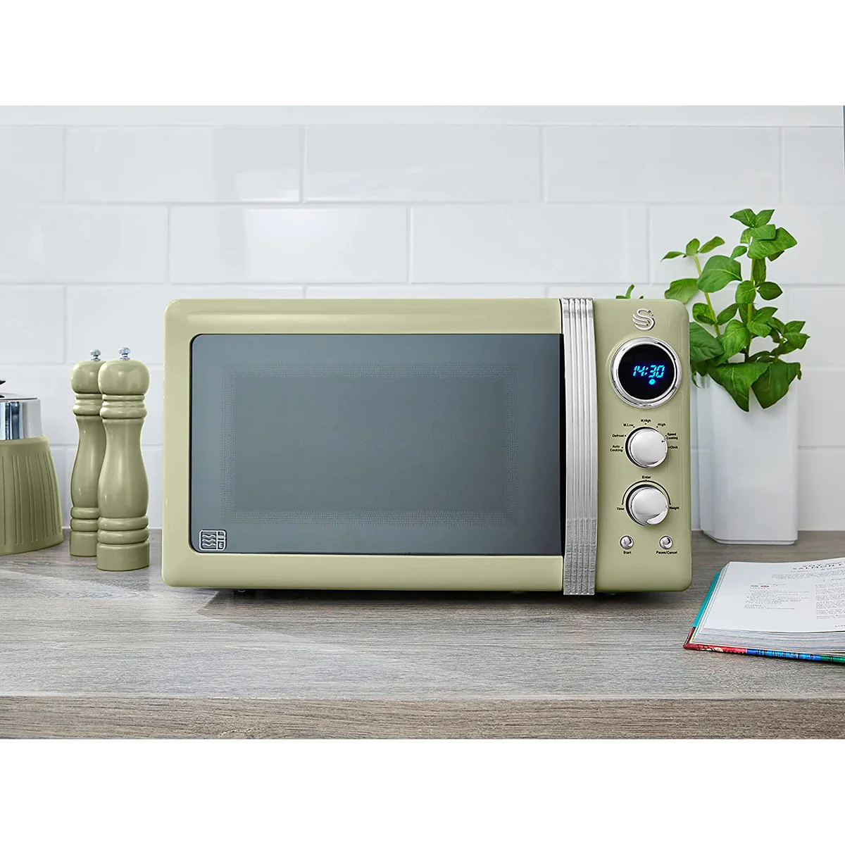 Retro Micro-ondes Numérique 20L, 5 Niveaux Puissance, Décongélation, M