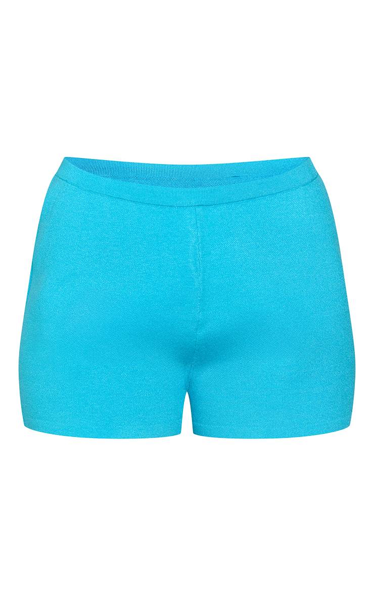 Bleu Turquoise Short Mini En Maille Compacte