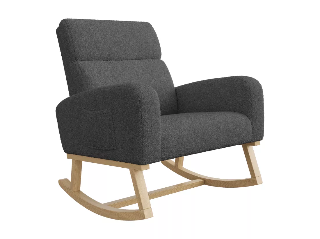 Fauteuil à bascule, avec accoudoirs, , dossier incliné, pieds en bois massif, - Gris foncé