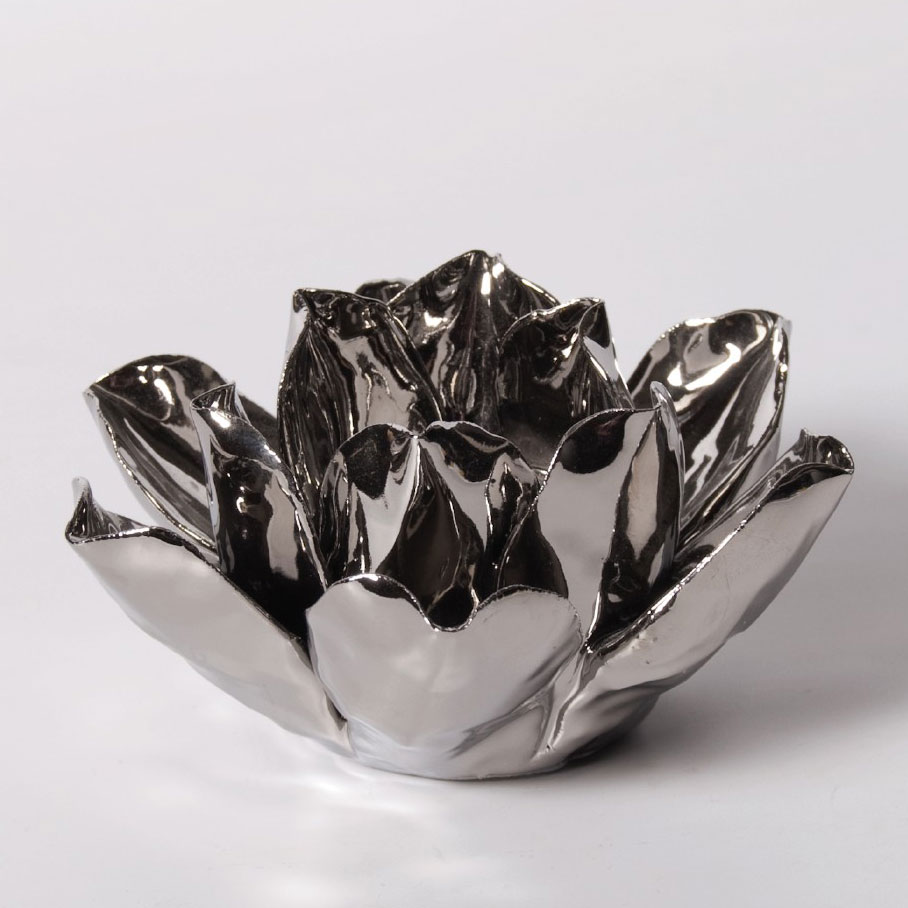 Teelichthalter 'Rose' aus Keramik, silber, Ø 13,5 cm, H 7 cm von fischer's lagerhaus
