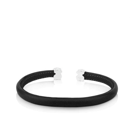 Pulseira Sweet Dolls em couro prateado e preto.