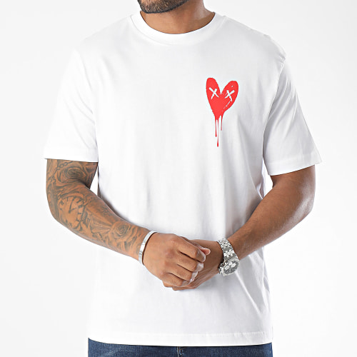 Tee Shirt Oversize Large Heart Series Small Red Blanc