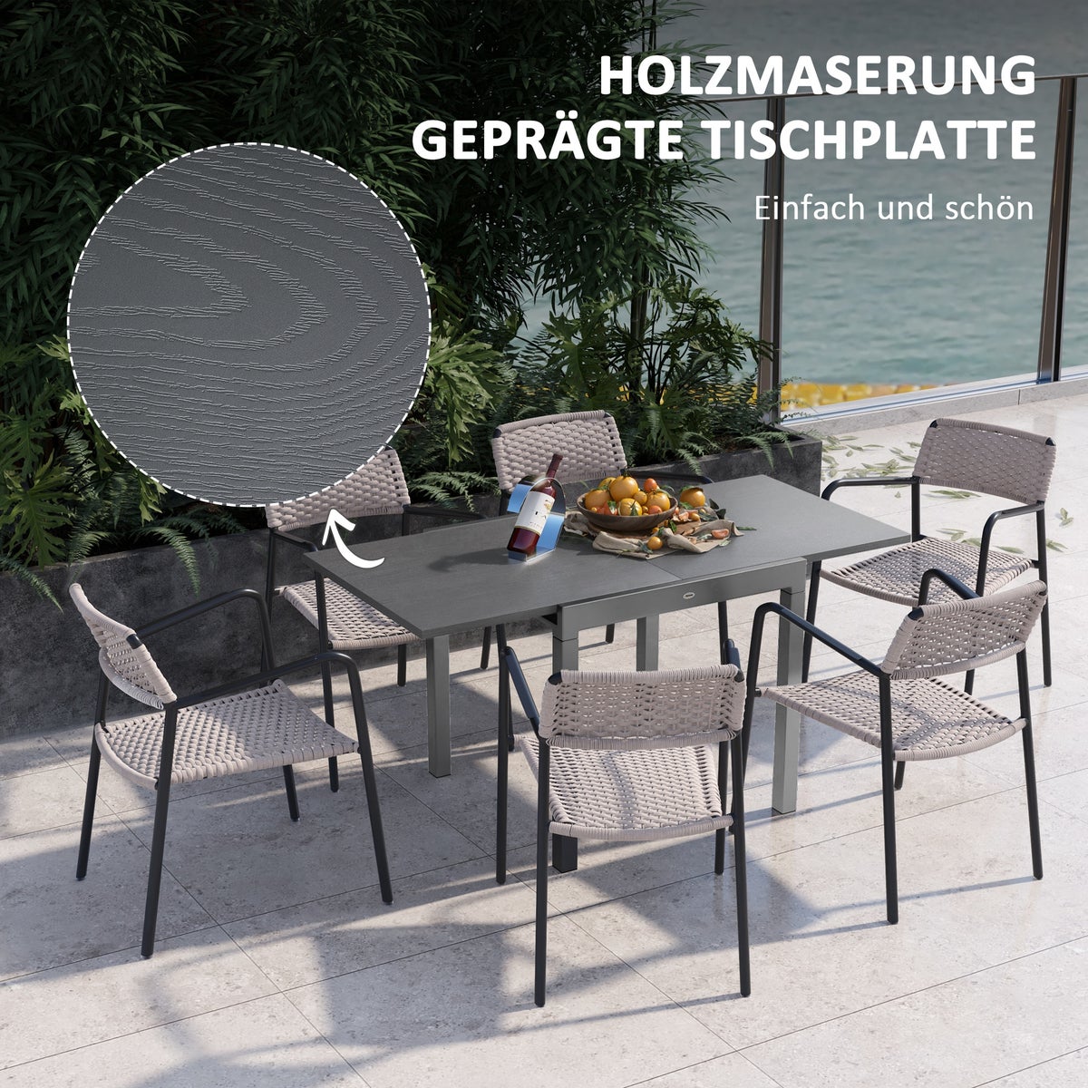 Outsunny Tuintafel, Uitschuifbare Balkontafel voor 6 Personen, 80/160 x 80 cm, Staal, Donkergrijs