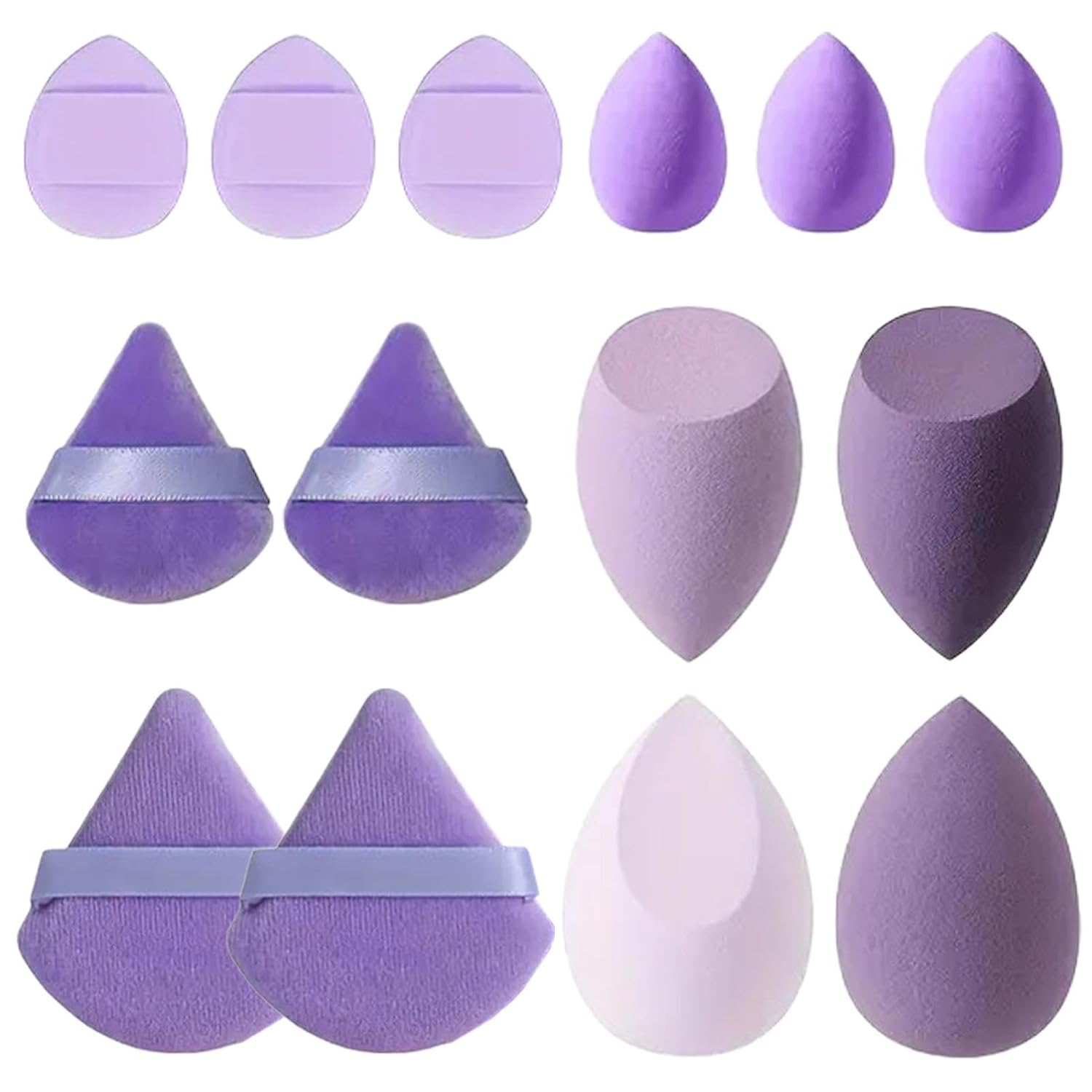 (14-tlg. Set) Make Up Kosmetik Schwamm / Puderquaste / Beauty Blender mit Aufbewahrungsbox - Lila