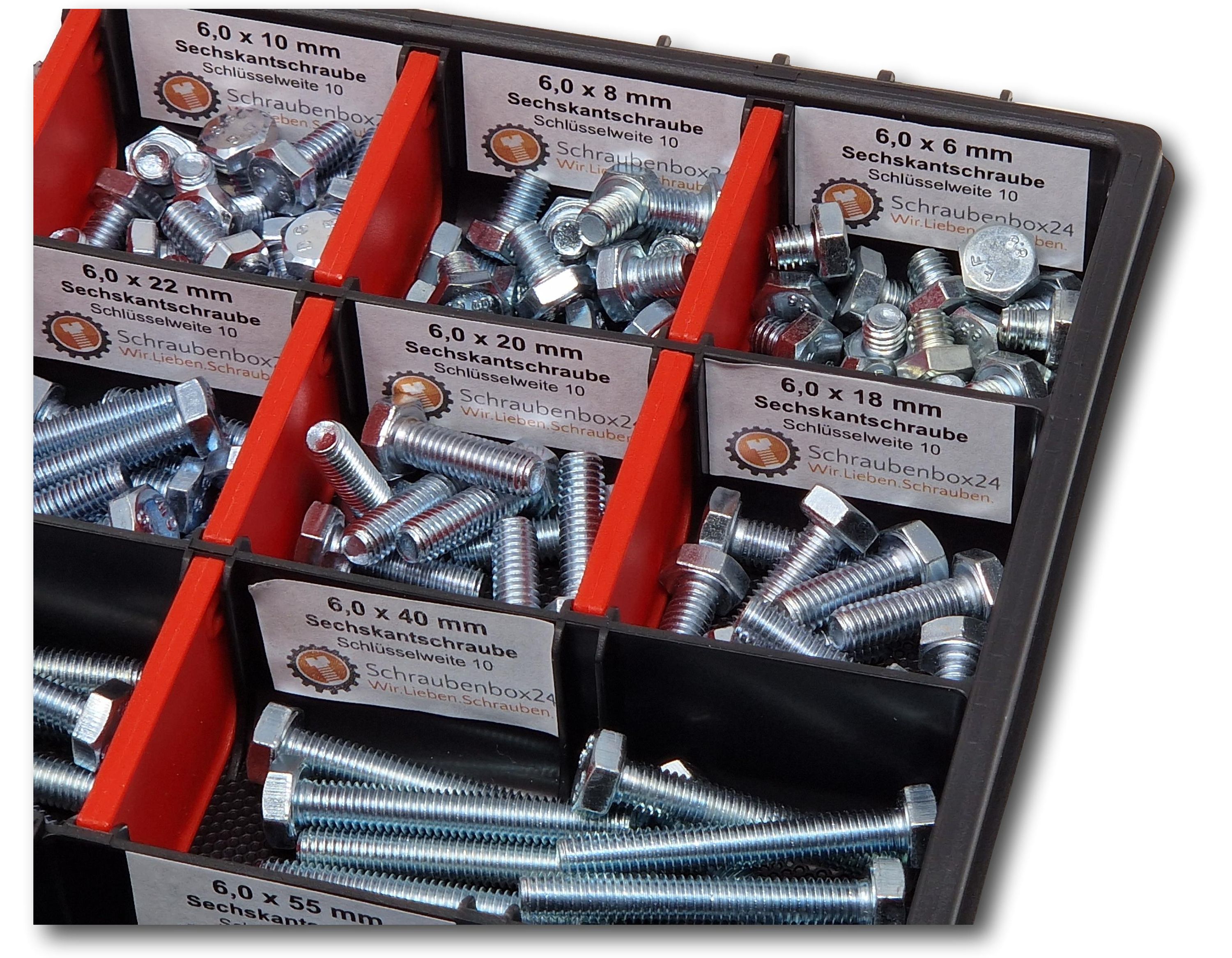 Sechskantschrauben Sortiment M6 // 6mm-60mm 200 tlg Schraubenbox DIN 933/ISO4017 Vollgewindeschrauben Maschinenschrauben Gewindeschrauben Sechskantschrauben