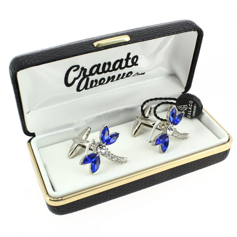 Boutons de manchette, Libellule en cristal bleu