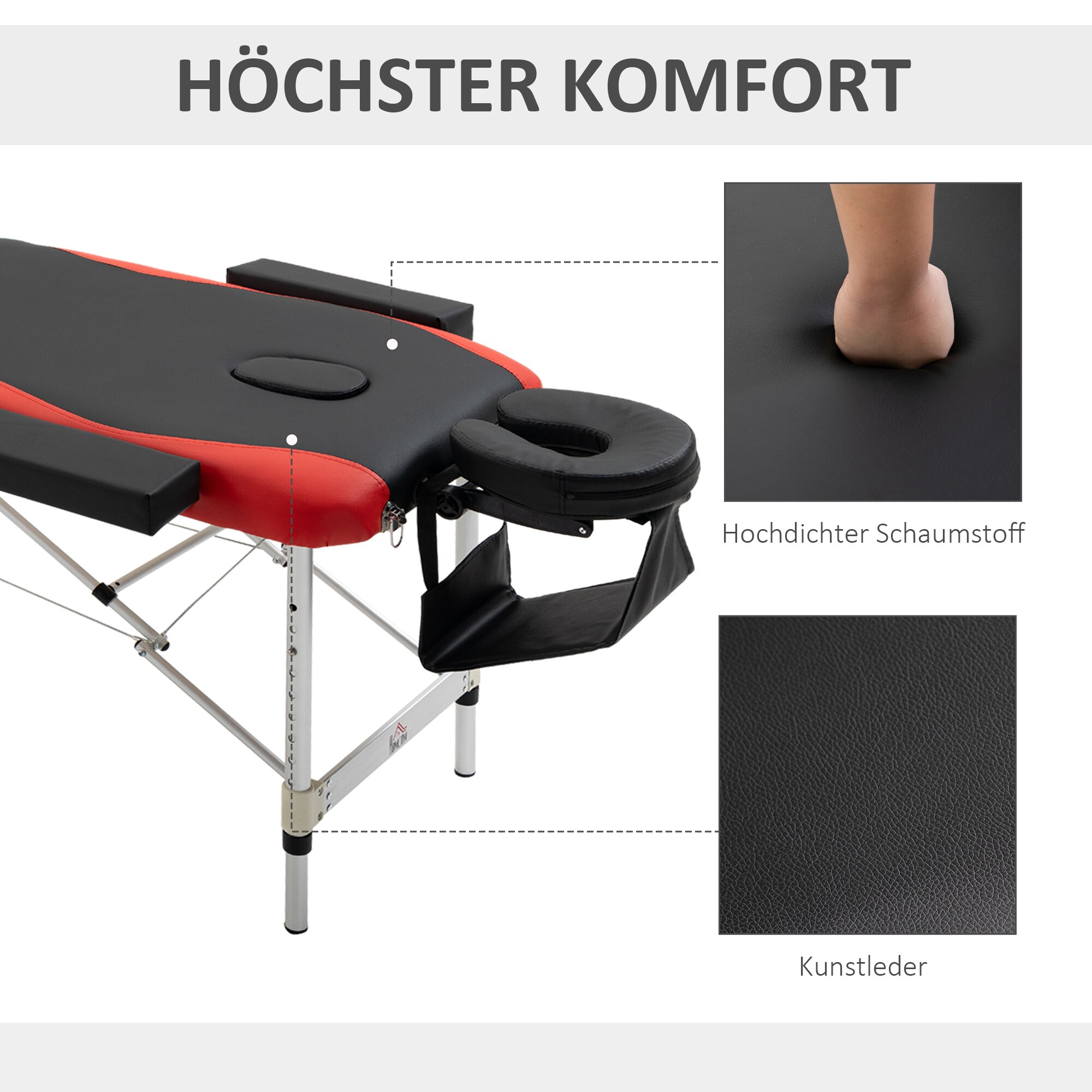 HOMCOM Massageliege mit leichtem Alurahmen, zusammenklappbar und gepolstert 215 x 60 x 61-84 cm (BxTxH)