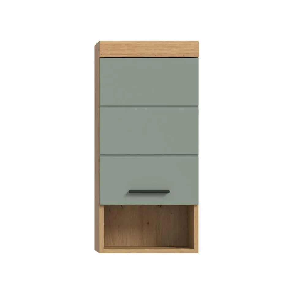 Hioshop Scout badkamerkast wandgemonteerd 1 deur- 1 plank salvie decor- eiken
