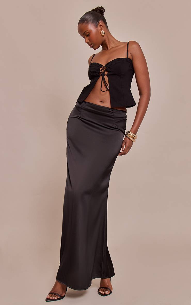 Noir Haut Bustier Froncé À Lacets En Tissu Extensible
