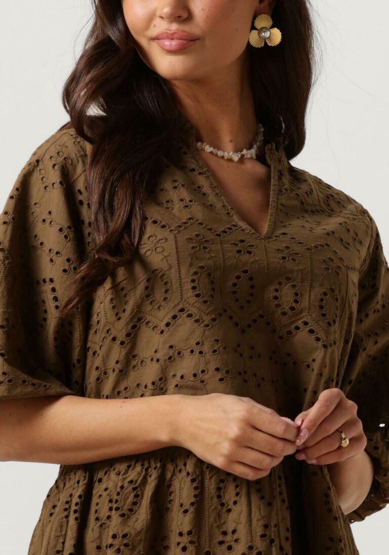 NOTRE-V bruine notre-v mini jurk nv-donna dress broderie anglaise dress