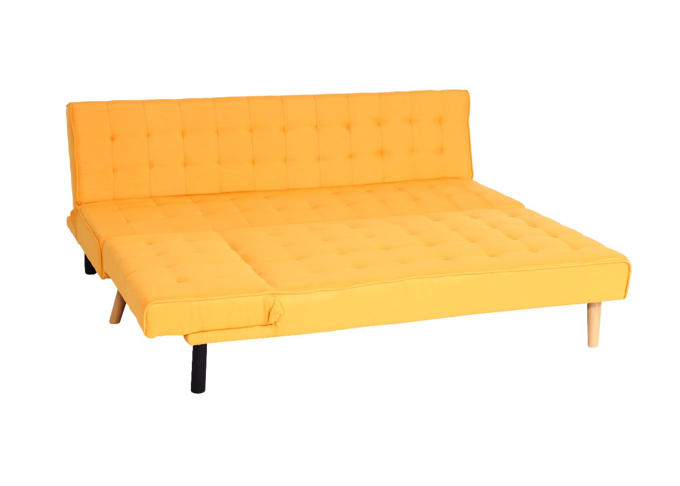 Ecksofa MCW-K38, Sofa Klappsofa, Liegefläche links/rechts, Stoff/Textil Massivholz MVG zertifiziert 256cm ~ gelb