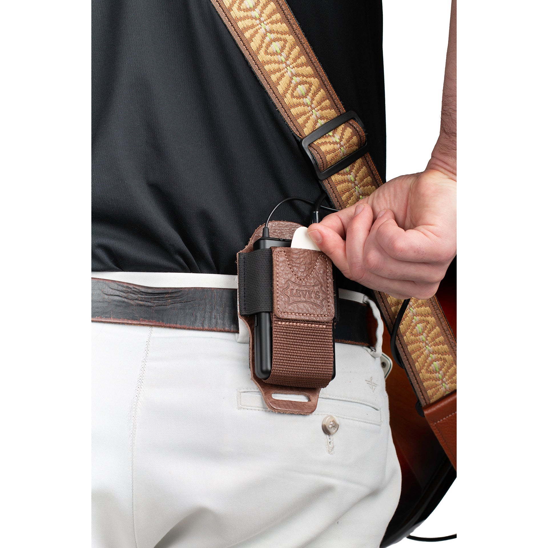 Levys Leathers MM14-BRN lederen houder voor draadloze zender - bruin
