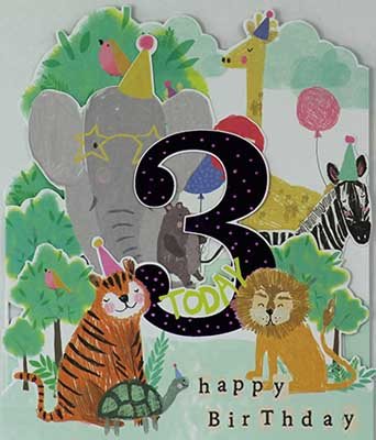 3rd Birthday Animals in Tree Card