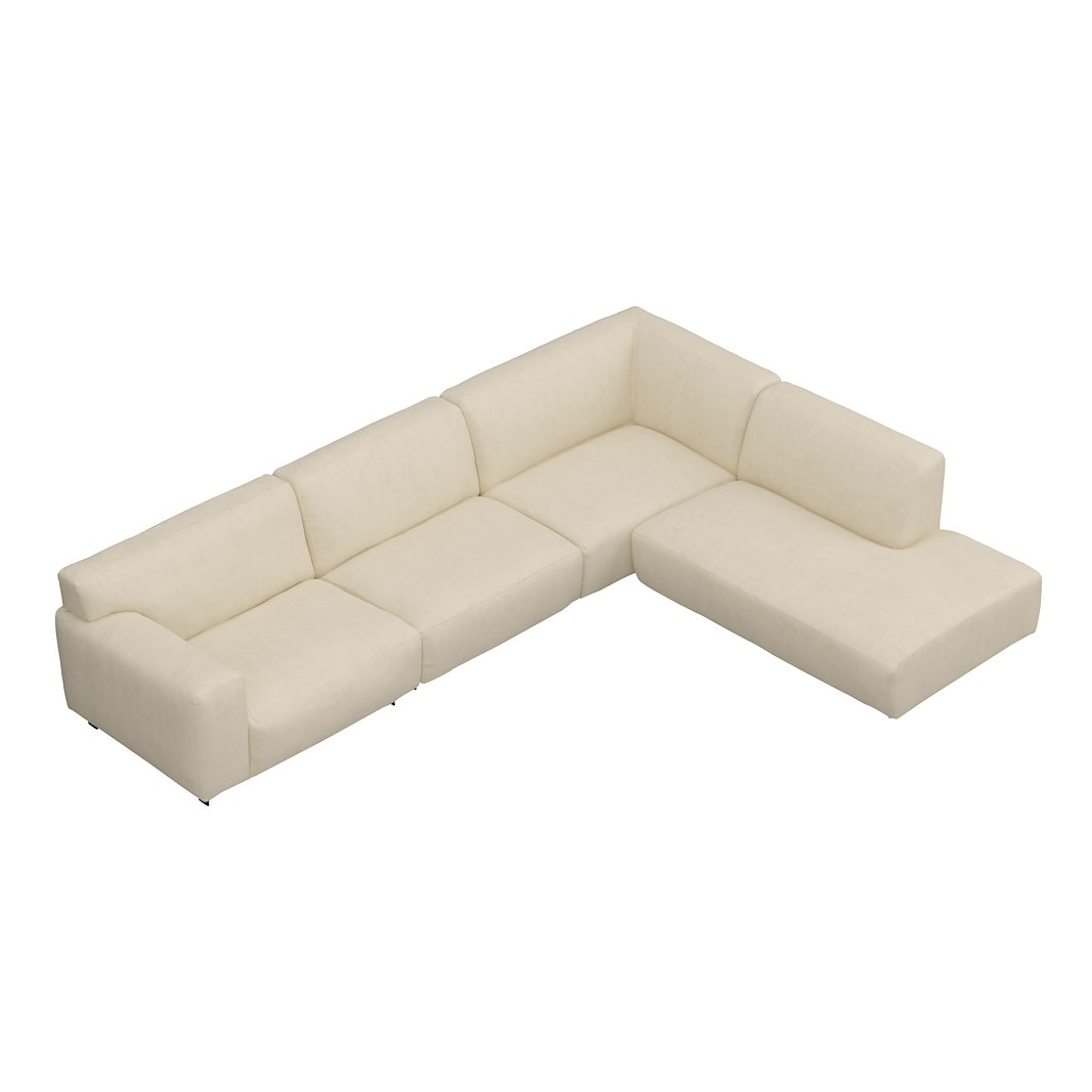 Vesta hjørnesofa 3-seter med åpen ende høyre, Big hjørnemodul, Tekstil Velvety Ivory, standardsøm, sort metallben 10 cm, Comfort CM