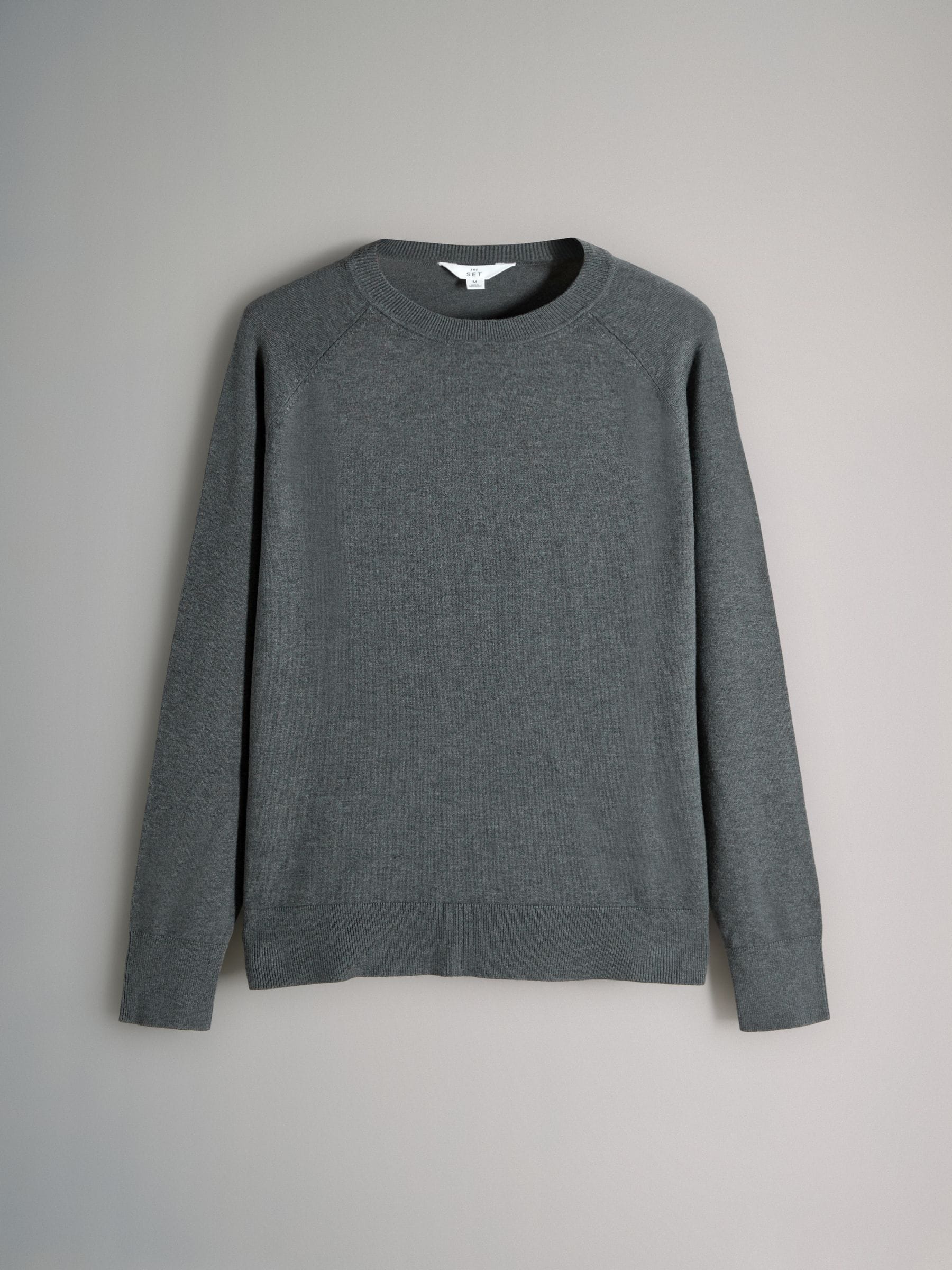 Zwart/Antraciet/Grijs/Zwart & Crème Strepen - The Set Fine Knit Crew Neck Jumpers