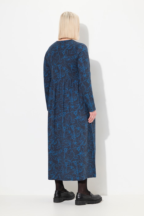 Jersey-Midikleid, A-Linie, Zierbänder, Rundhals, Langarm