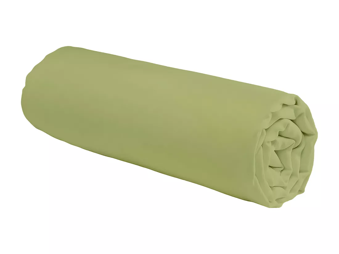 Drap housse en coton 57 fils uni bonnet 25cm tilleul 90x190cm