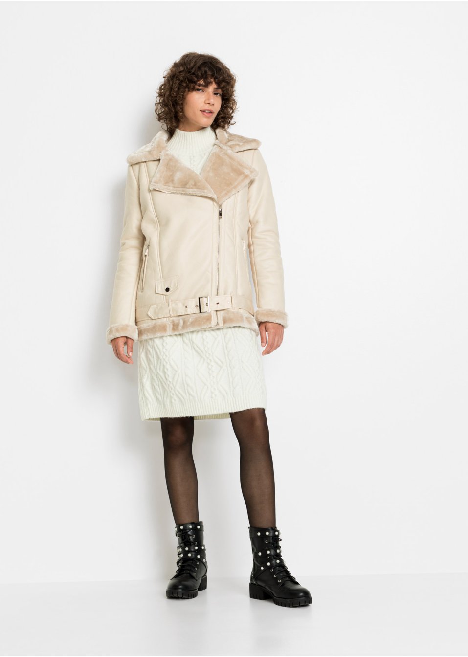 Veste biker longue avec doublure peluche