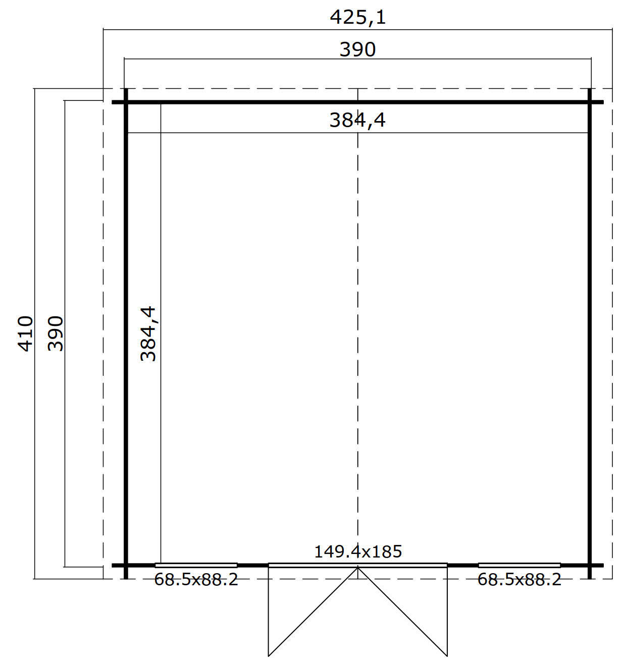 Gartenhaus WELS 4 DT - lichtgrau - Fichte massiv - 390x390 cm