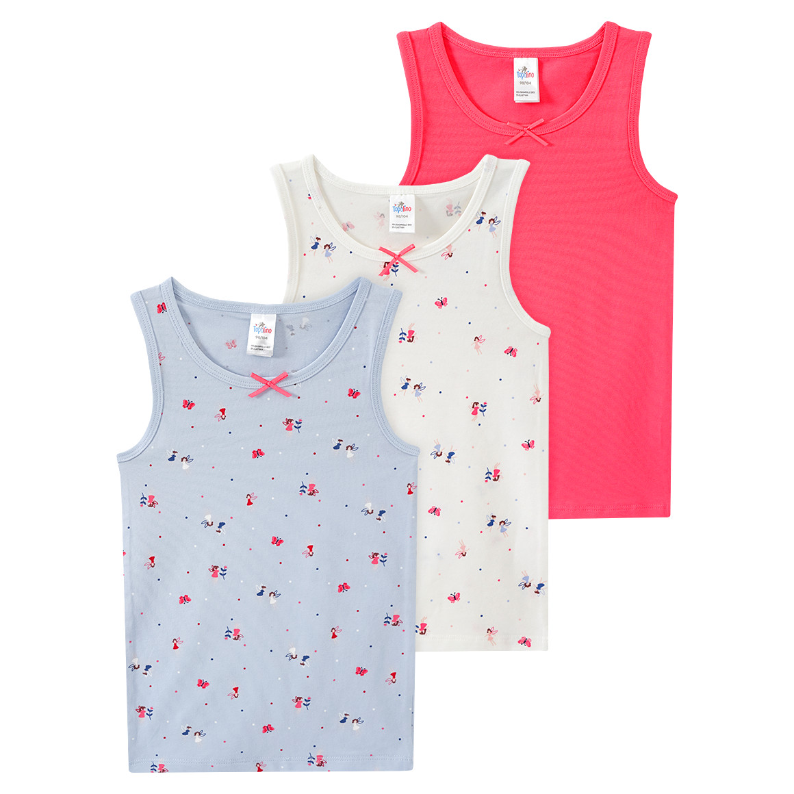 Topolino 3 Mädchen Unterhemden hellblau / pink / weiss