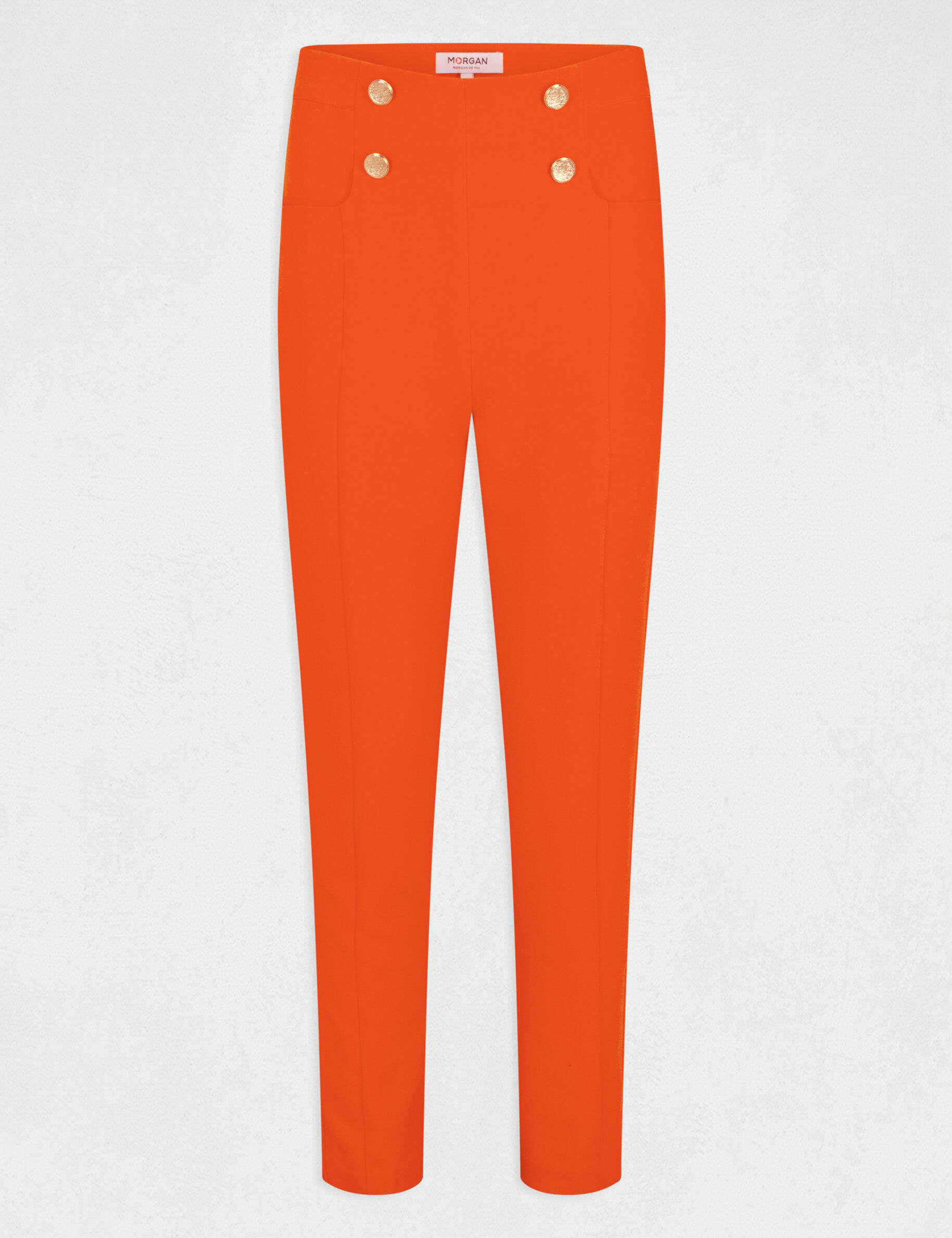 Pantalon city ajusté 7/8ème avec boutons orange femme - orange