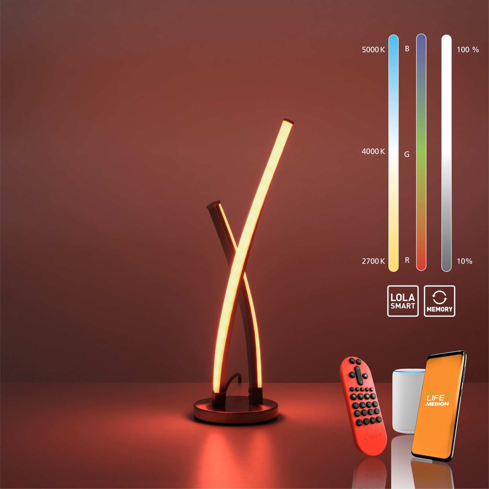 LED-Tischleuchte - stahlfarben - SmartHome - Farbwechsel