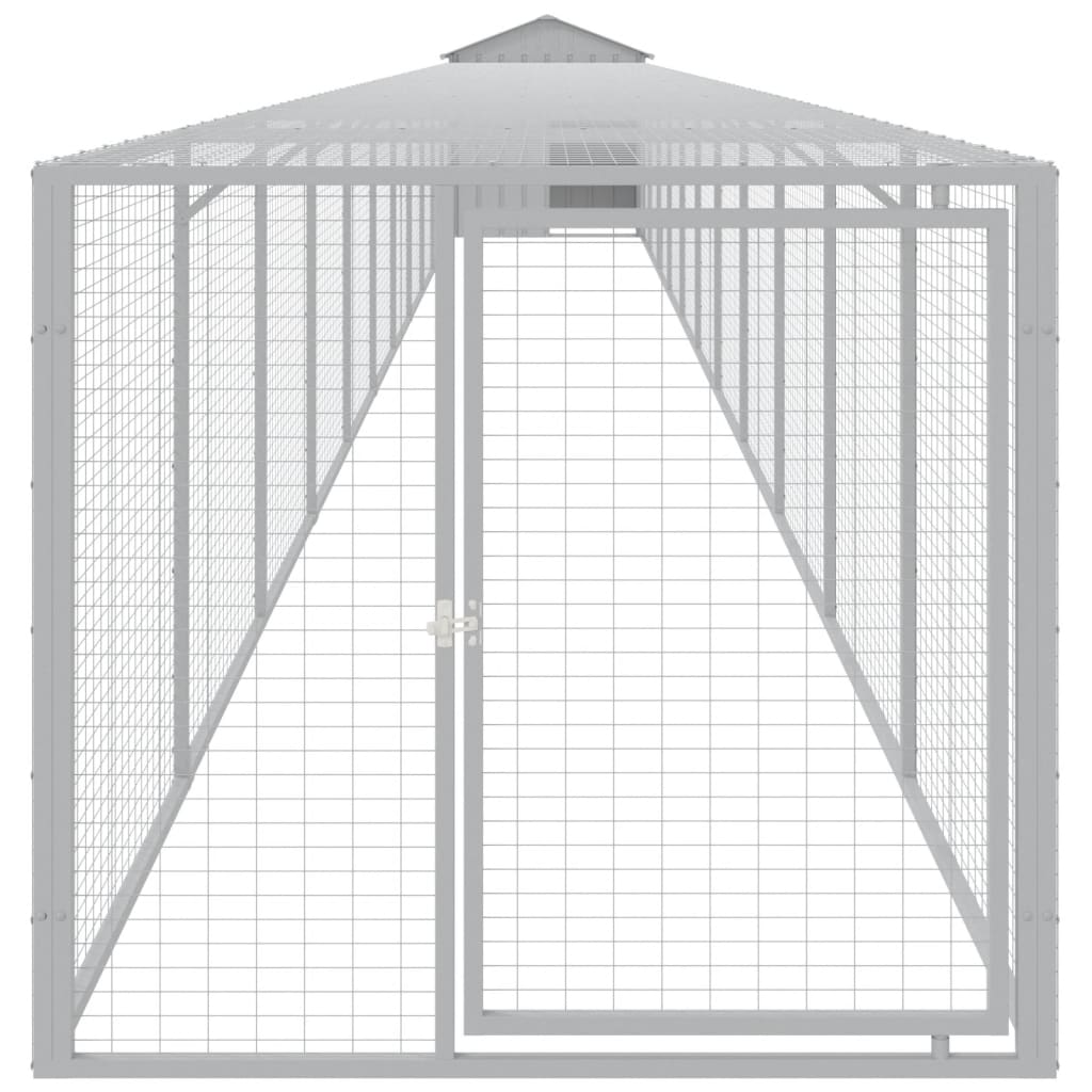 Galinheiro vidaXL com área externa, aço galvanizado, cinza claro, 117x201x123cm