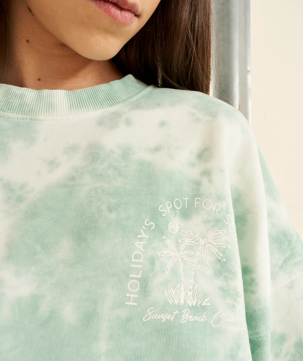 SWEAT MANCHES LONGUES FILLE EN COTON TIE & DYE VERT ET BLANC