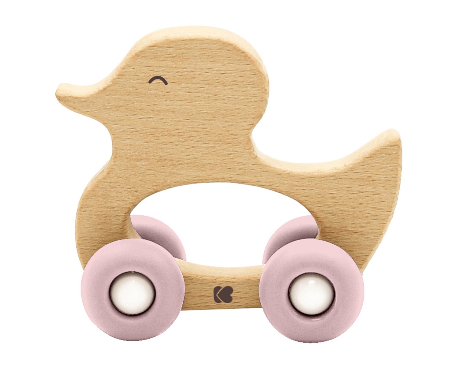 Kikkaboo Holzspielzeug mit Silikonbeißring Ente Buchenholz Beißring ab 12 Monate rosa