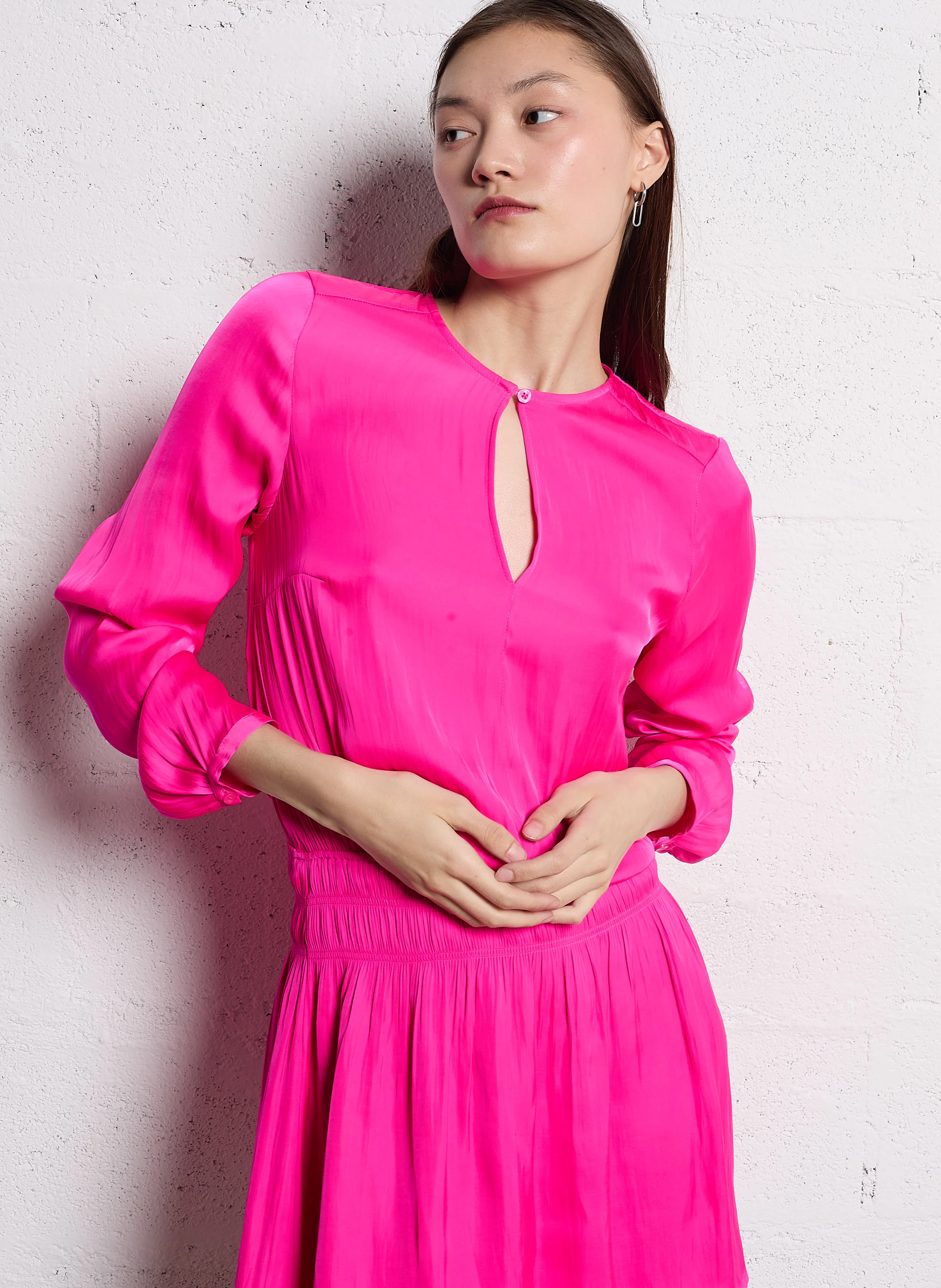 Robe courte à fronces| Rose