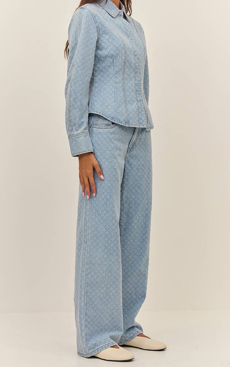 Bleu Clair Jean Droit Taille Haute En Denim Bouclé