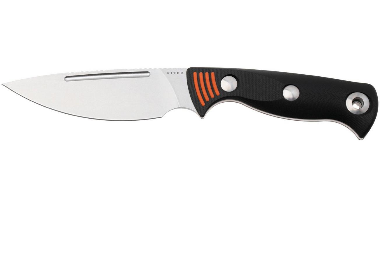 Kizer Vanguard Evenki 3, 1099A1 Stonewashed AEB-L, Black G10, vaststaand mes, Azo design