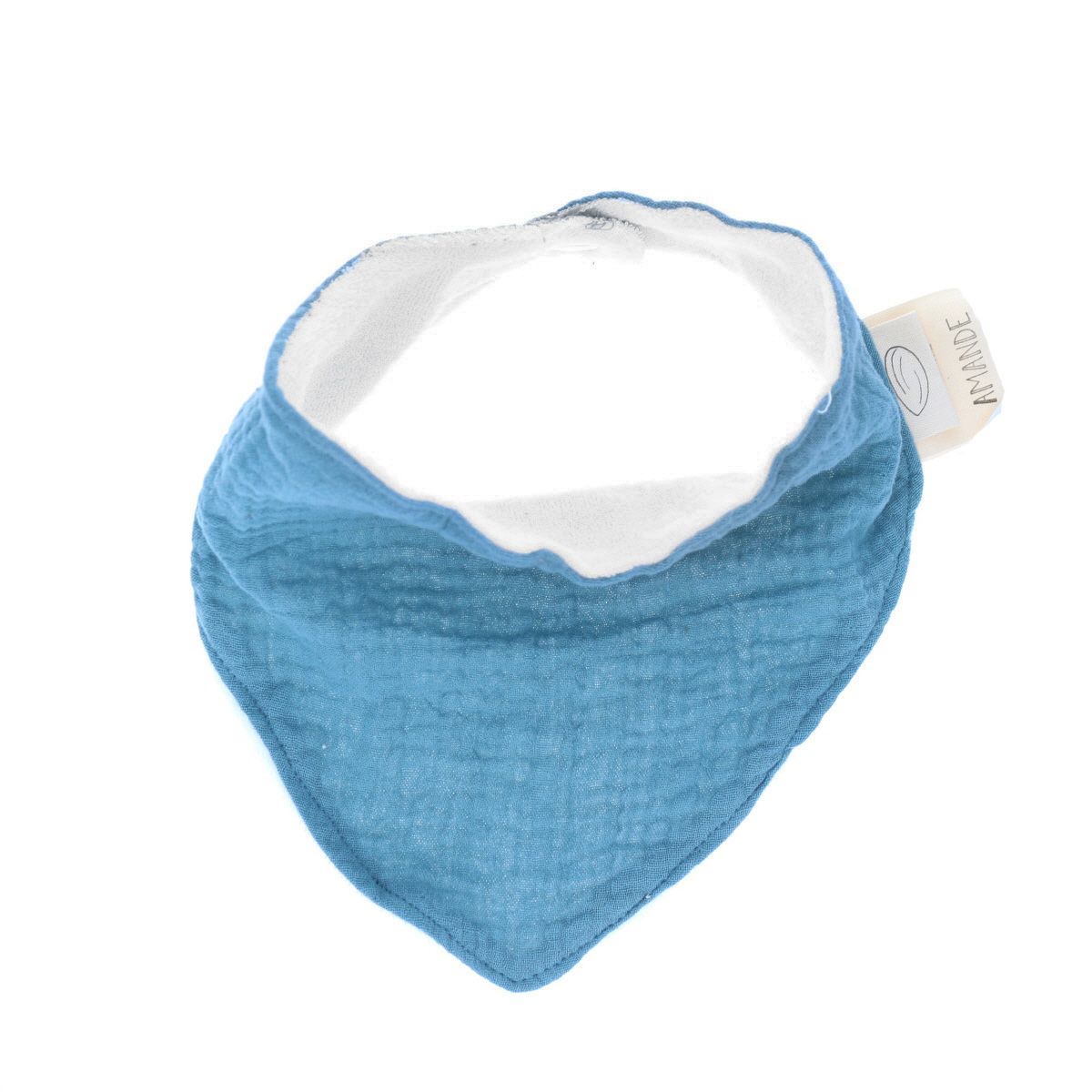 Bavoir bandana gaze de coton bleu gris Amande
