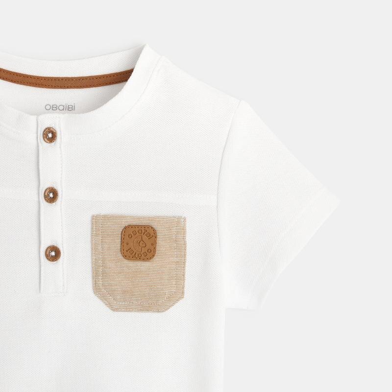 Polo tunisien maille piquée à poche blanc bébé garçon Blanc