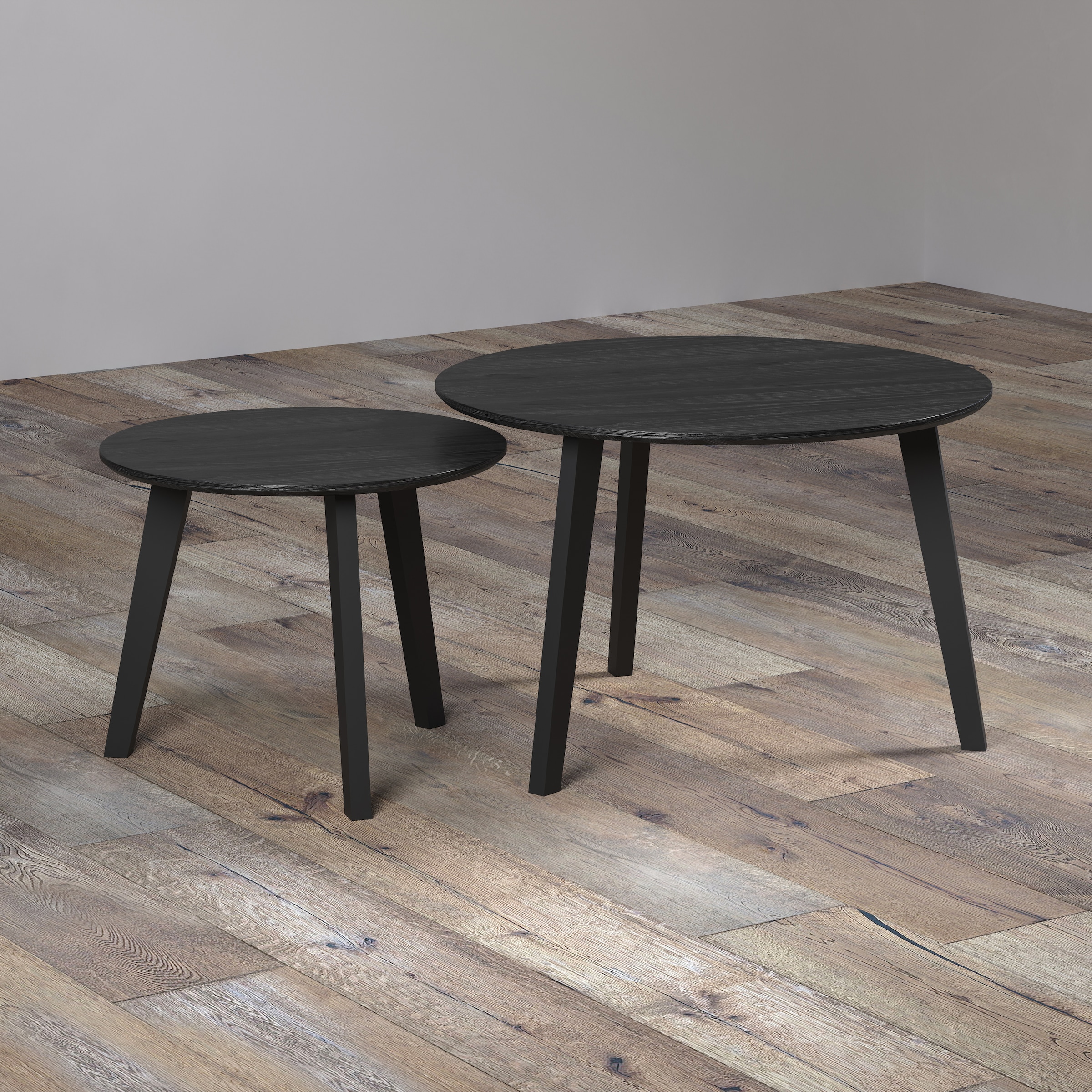 INOSIGN Couchtisch »Ronda« Set, 2 Stk. tlg. Beistelltische mit Massivholzfüssen - Masse (B/T/H) 50-70/39-45/50-70 cm