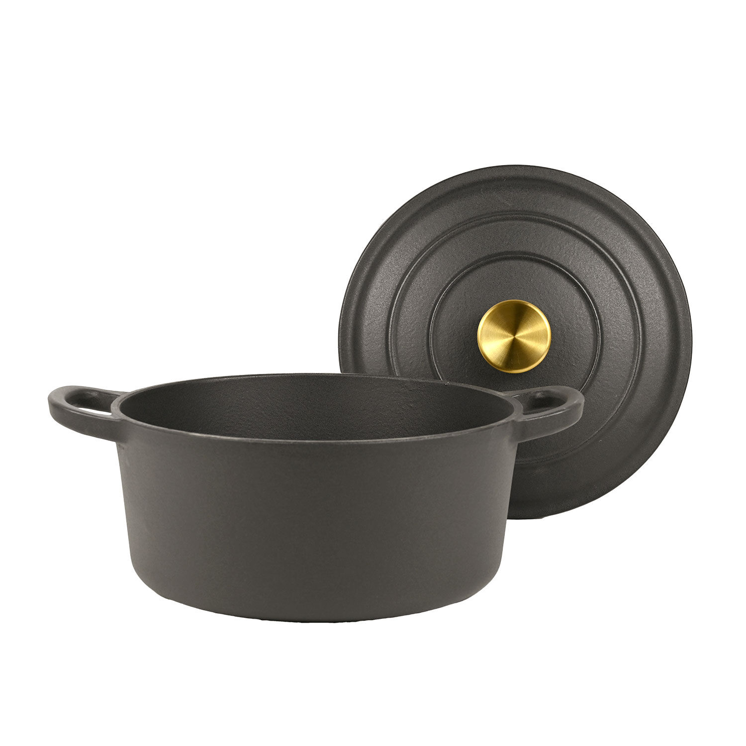 Gussbräter rund, mit Deckel schwarz-gold