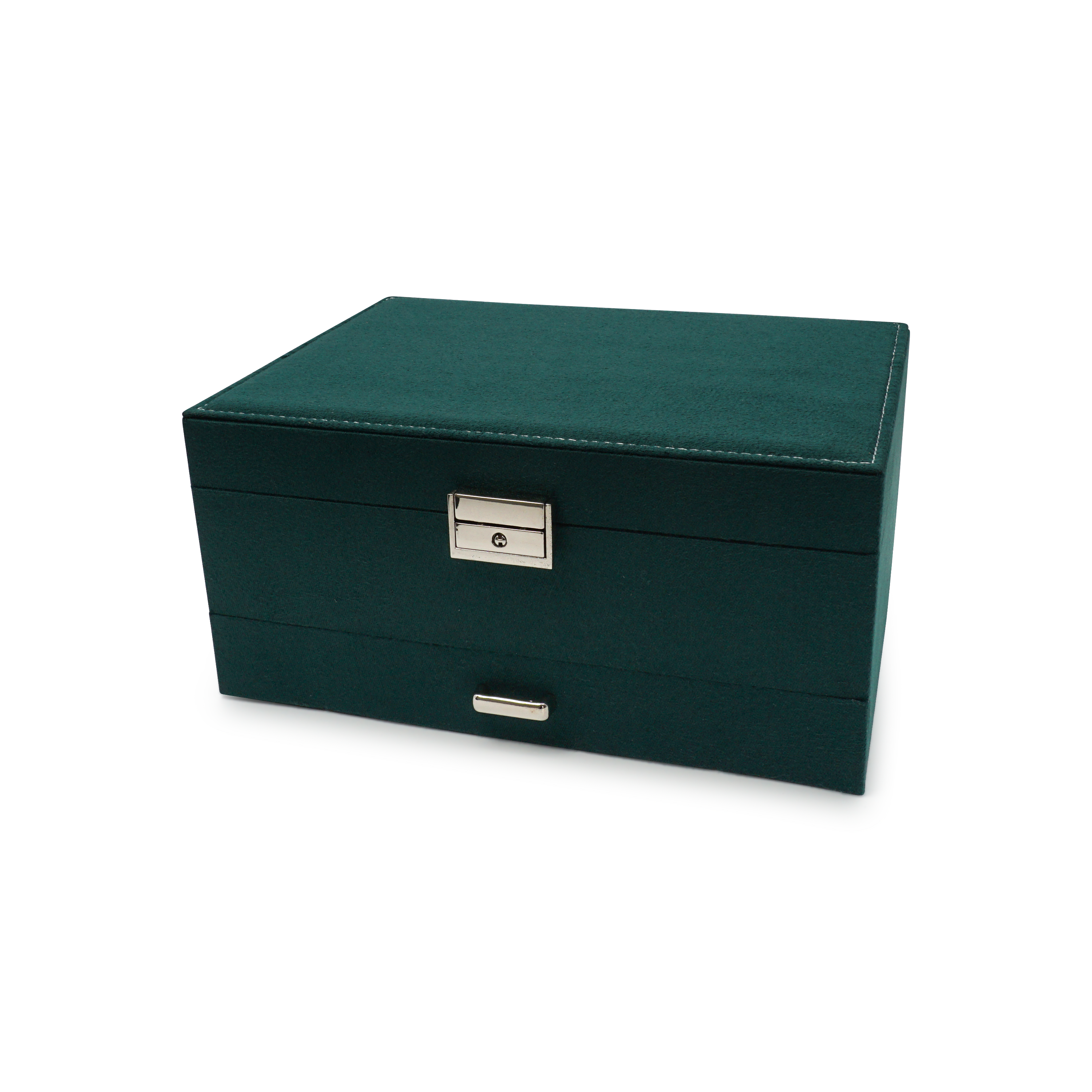Flanell Schmuckschatulle mit Schloss Aufbewahrungsbox Organizer für Ringe / Halskette / Ohrringe / Armbänder - Dunkelgrün