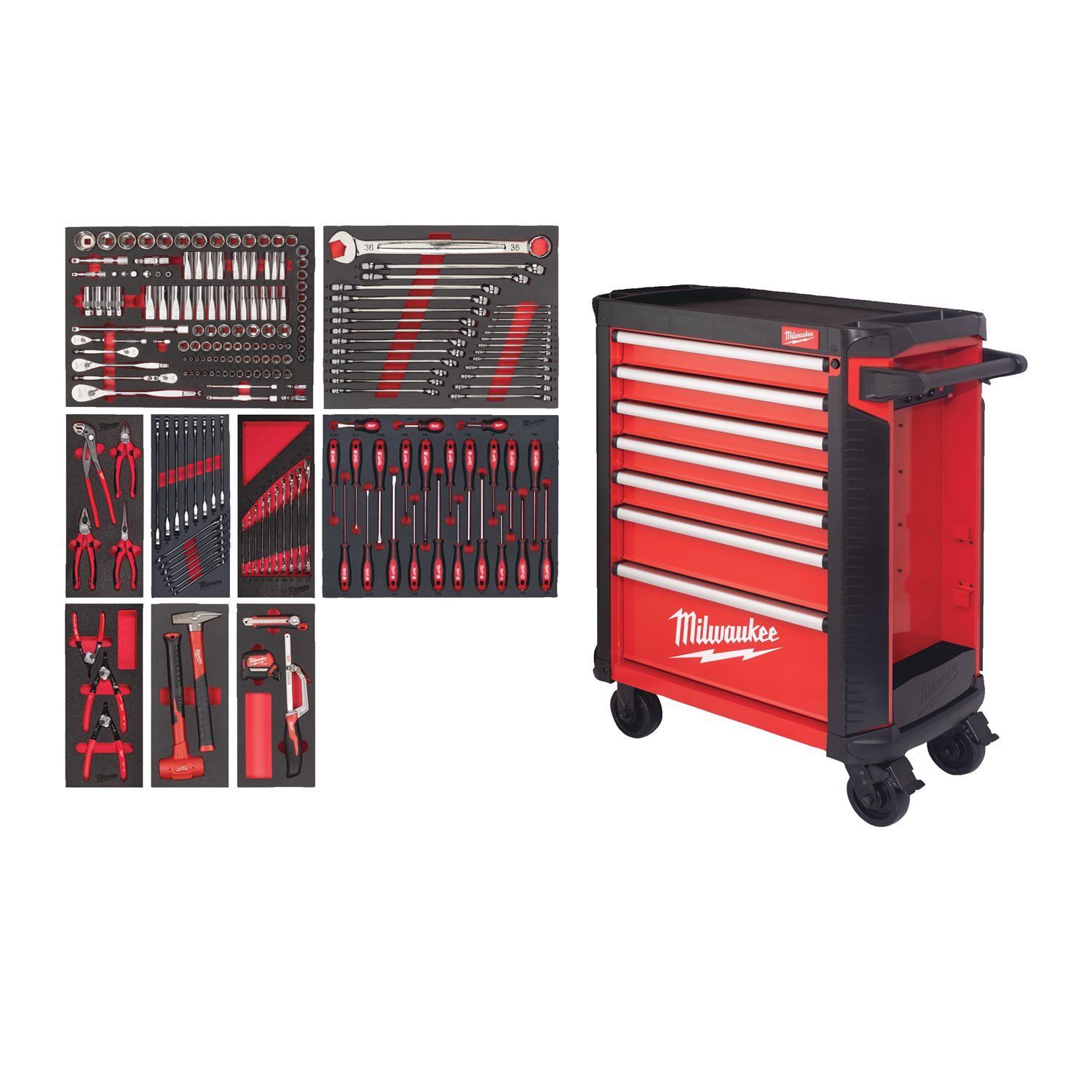 Milwaukee TOOLGUARD™ Gevulde stalen gereedschapswagen rood 78cm EU standaard uitvoering 206-delig - 4932498185
