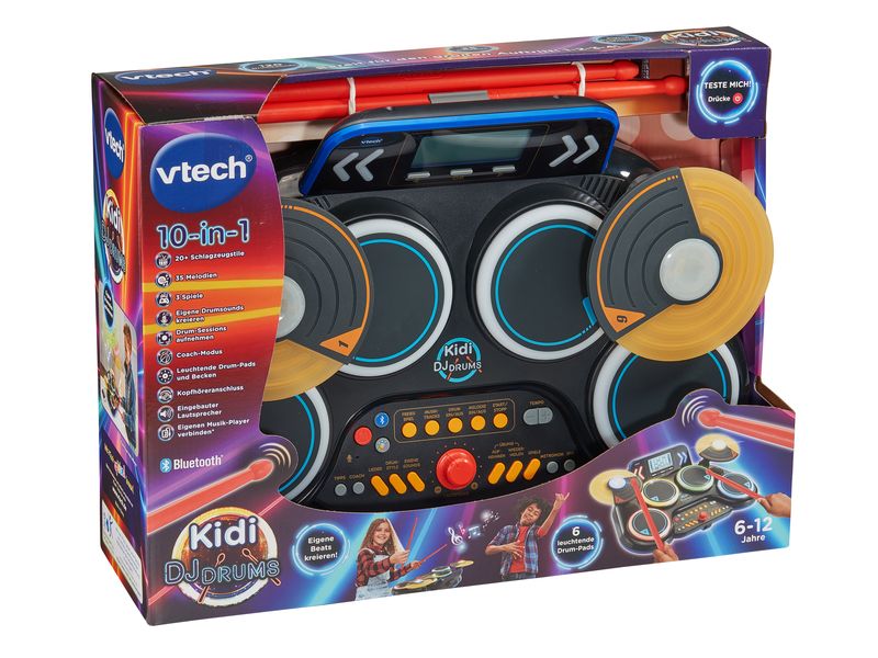 Vtech Musikspielzeug Kidi DJ Drums -DE- Elektronisches Schlagzeug mit coolen Leuchteffekten und realistischen Schlagzeuggeräuschen