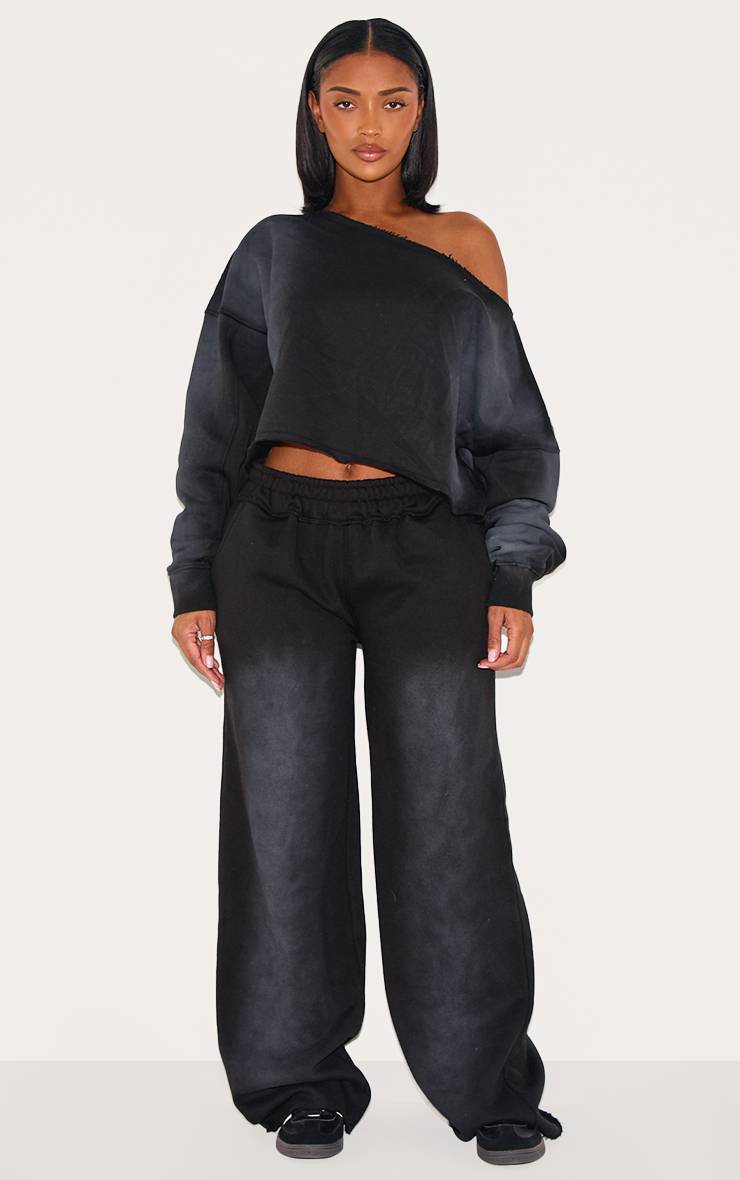 Noir Délavé Joggers Taille Haute Délavée Coupe Large Shape