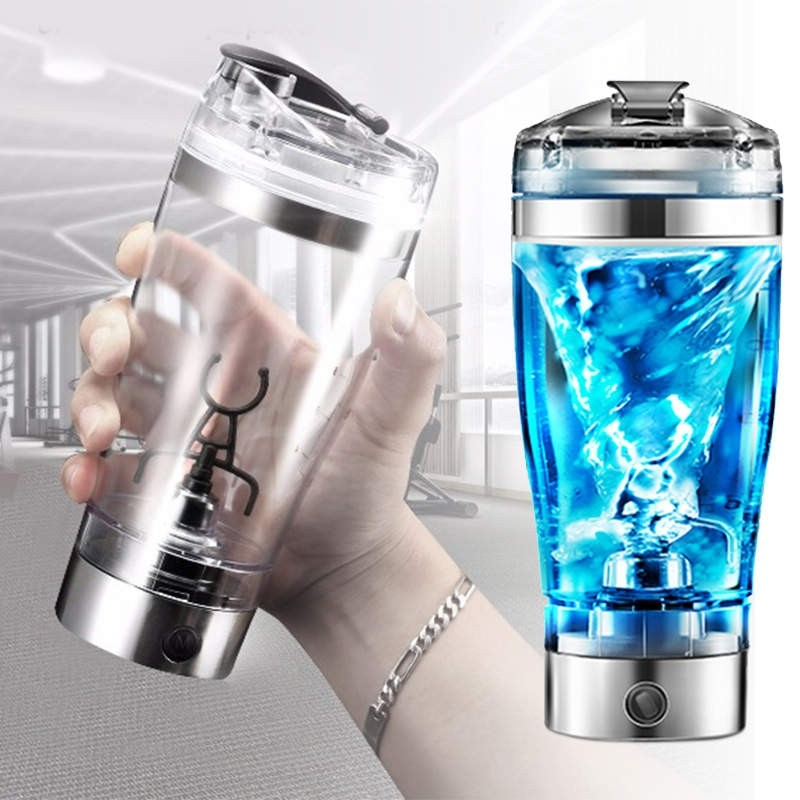 (450ml) Elektrischer Smoothie Blender Protein Shaker Trinkflasche (Batteriebetrieben) - Transparent