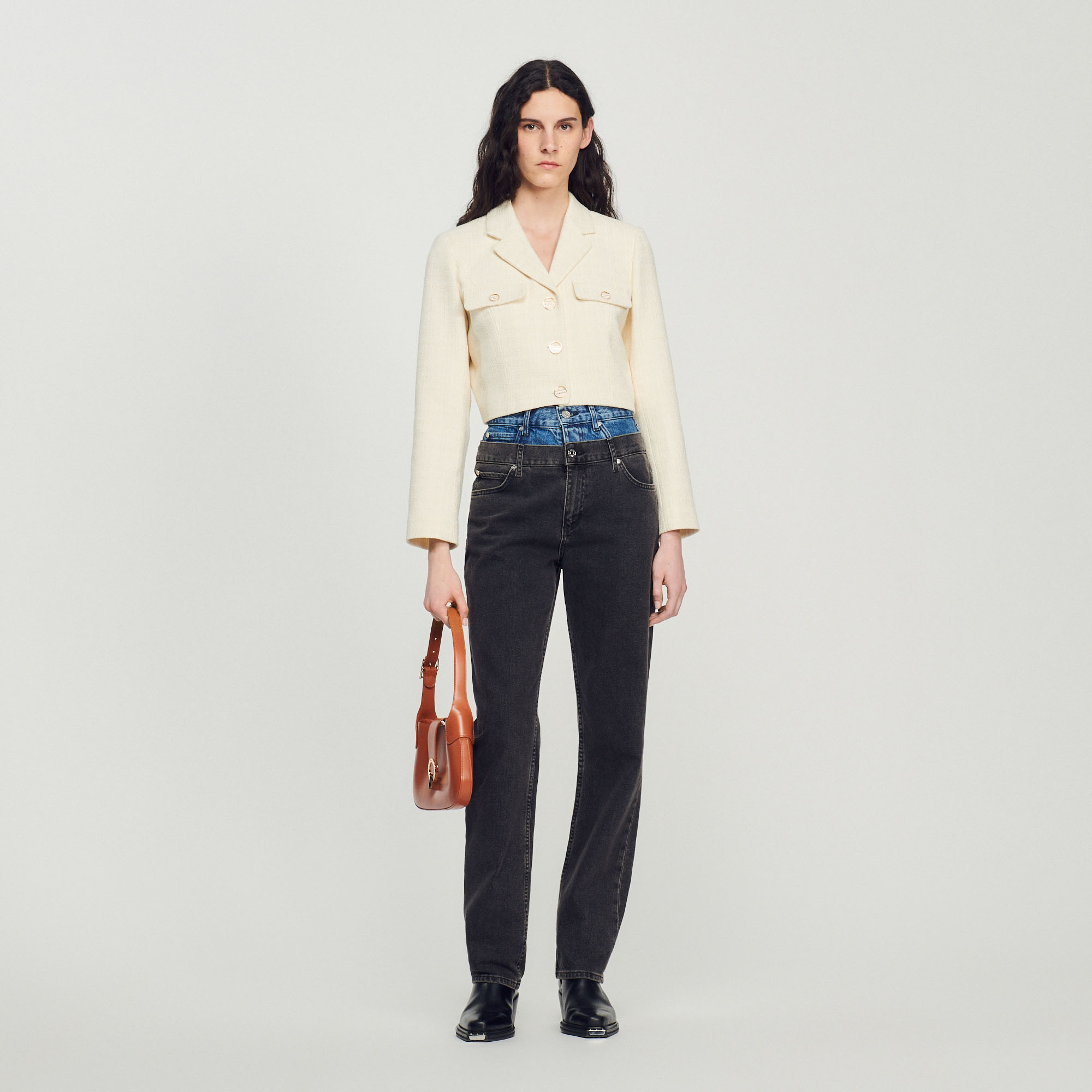 Veste courte boutonnee en tweed
