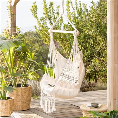 Hamac fauteuil en bois et macramé