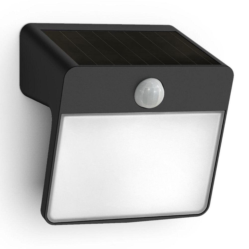 Yarixa LED-wandlamp op zonne-energie in zwart-wit, 2,2 W, 250 lm, IP44, met bewegingsmelder en schemersensor