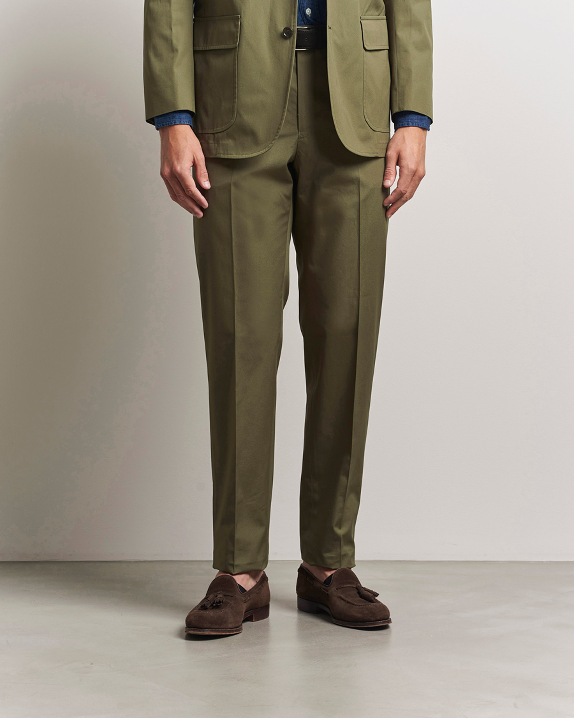 Kamakura Shirts Cotton Ivy Trousers Olive