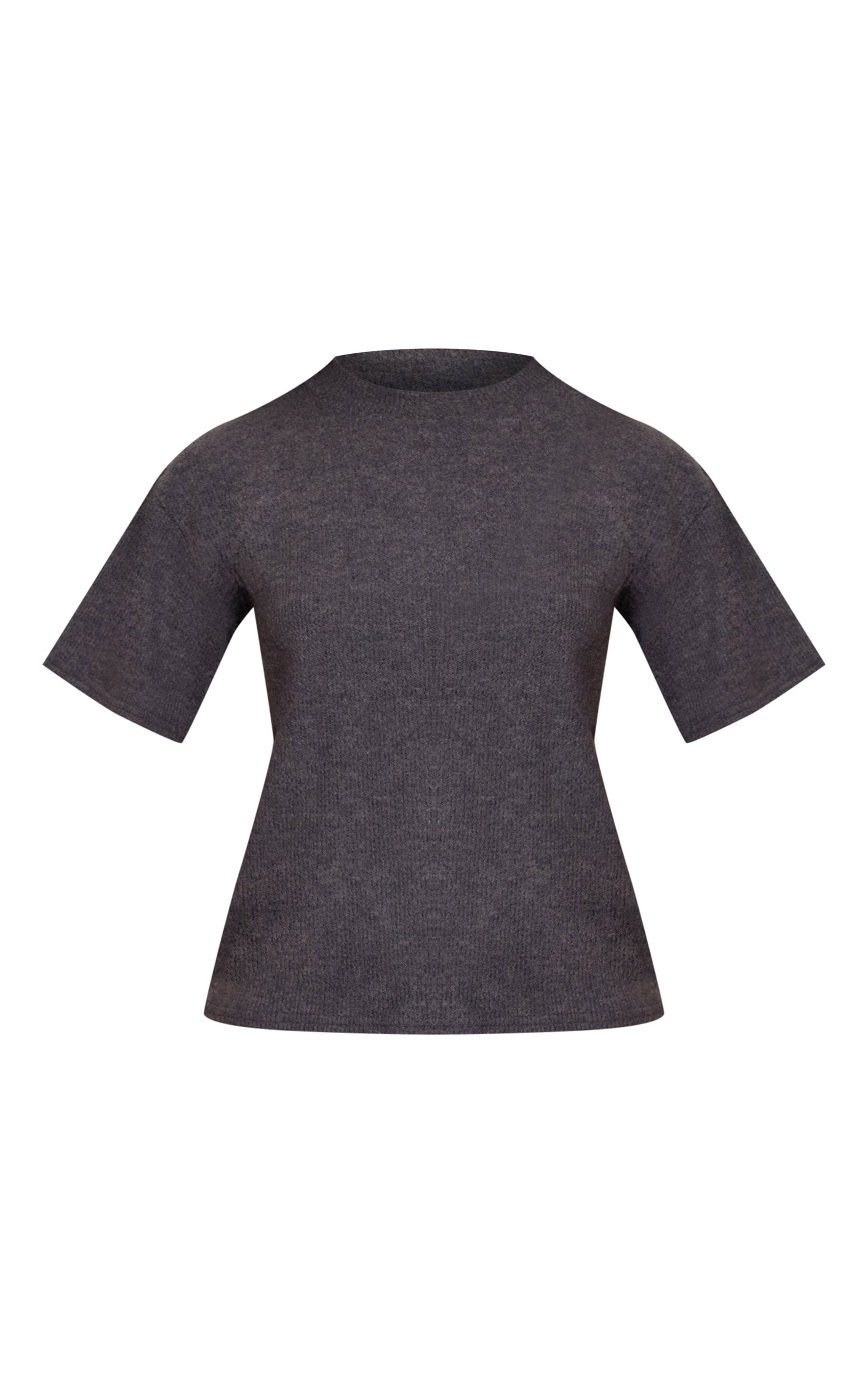 Gris Anthracite T-shirt Ample En Maille Côtelée De Laine